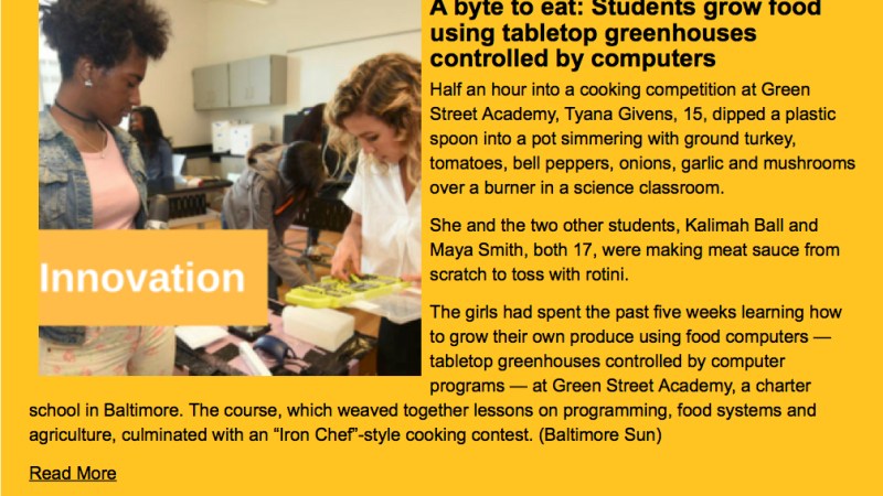 Food Computer Program Featured in Baltimore Mayor’s Weekly&nbsp;Newsletter
